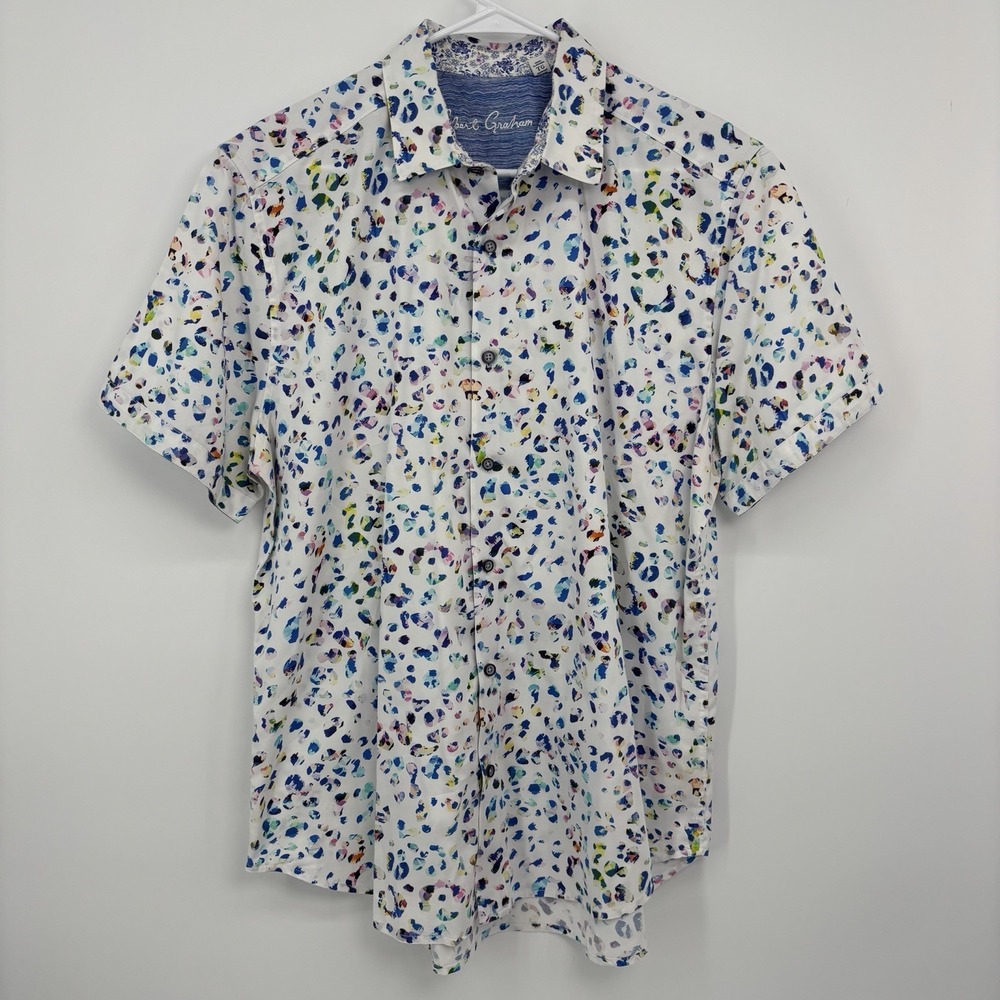 Robert Graham Shirt Callender Short Sleeve Button Up Leopard Print Mens XL